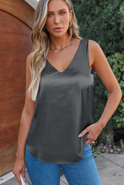 Solid V-Neck Wide Strap Tank