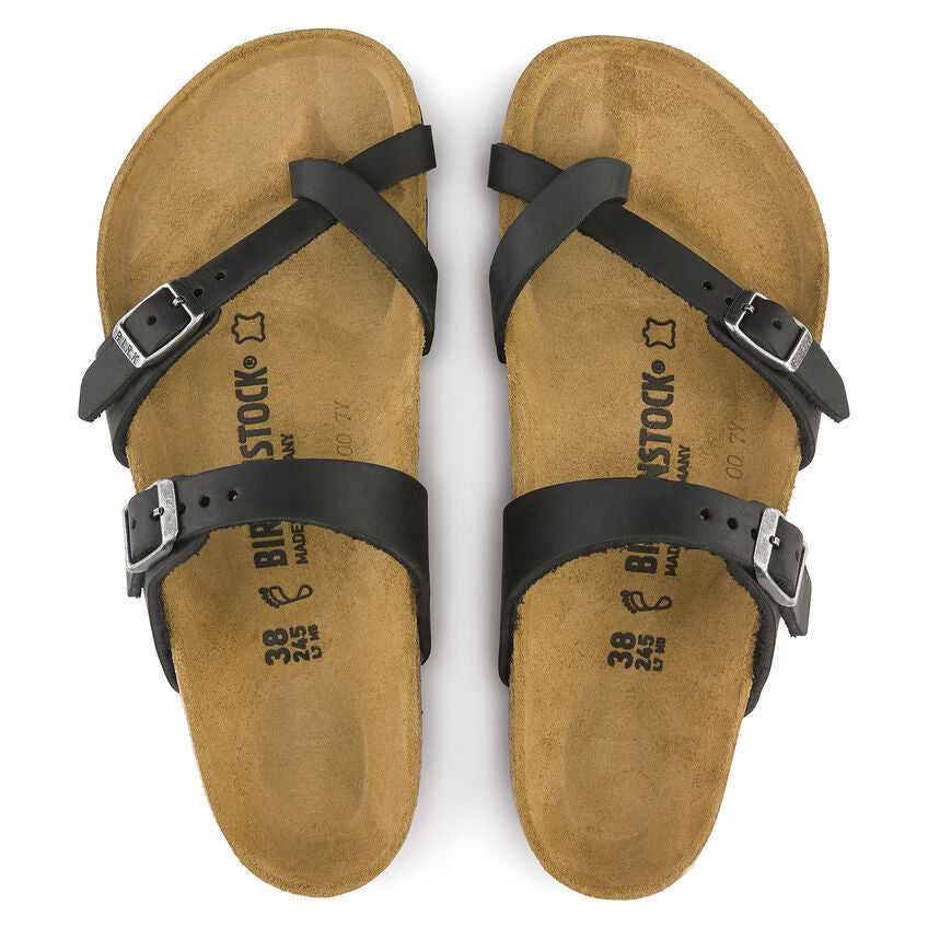 Birkenstock Mayari Oiled Leather Classic Footbed Sandal in Black