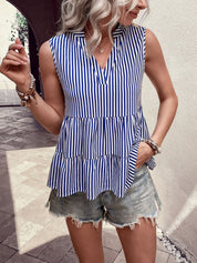 Perfee Tiered V-Neck Sleeveless Tank