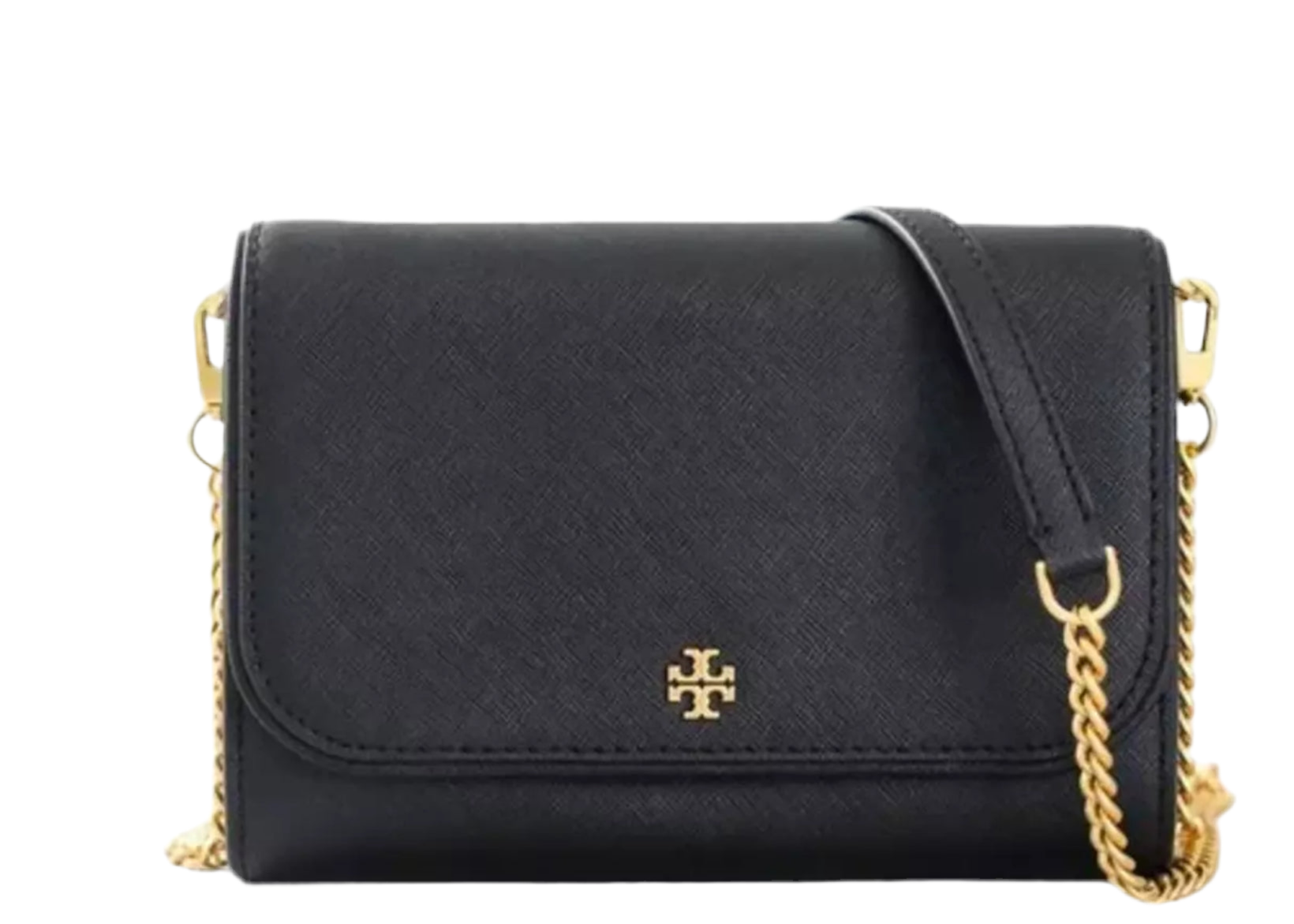 Tory Burch Emerson Chain Wallet/Crossbody Bag Saffiano Leather Black