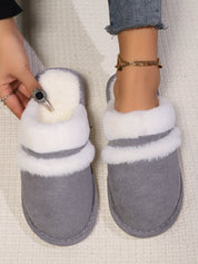 Contrast Faux Fur Round Toe Slippers