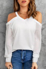 Cold-Shoulder Sheer Striped Sleeve Top