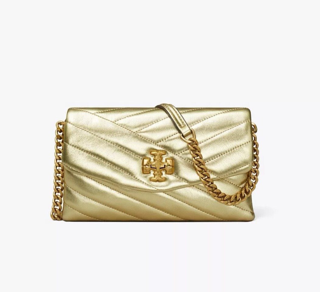 Tory Burch Kira Chevron Metallic Chain Leather Purse Crossbody