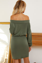 Shiny Off-Shoulder Long Sleeve Dress