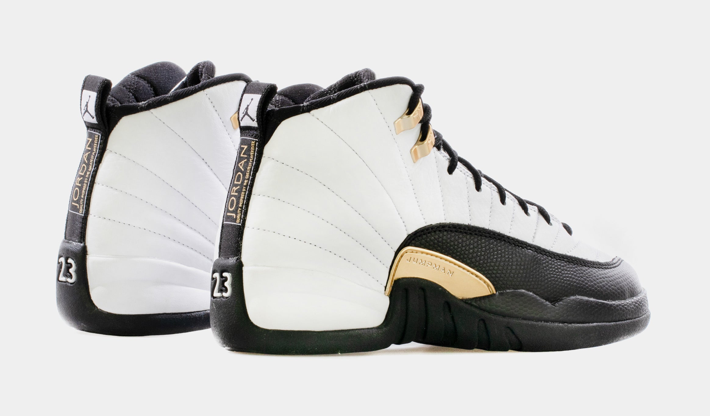 Air Jordan 12 Retro Royalty Grade School Lifestyle Shoes (White/Black/Metallic Gold) Free Shipping