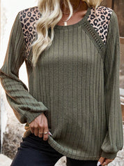 Leopard Round Neck Long Sleeve T-Shirt