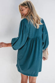 Quarter Snap Three-Quarter Sleeve Dress with Pockets