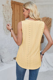 Eyelet Decorative Button V-Neck Tank