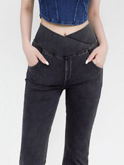 Wide Waistband Bootcut Jeans with Pockets