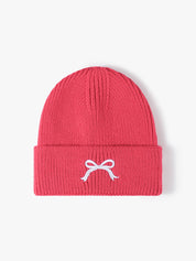 Embroidered Bow Knit Hat