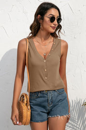 Ivy Lane Buttoned Deep V Tank