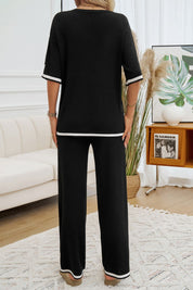 Devine Contrast Trim Half Sleeve Top and Pants Set