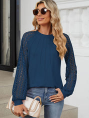 Round Neck Lace Long Sleeve Top