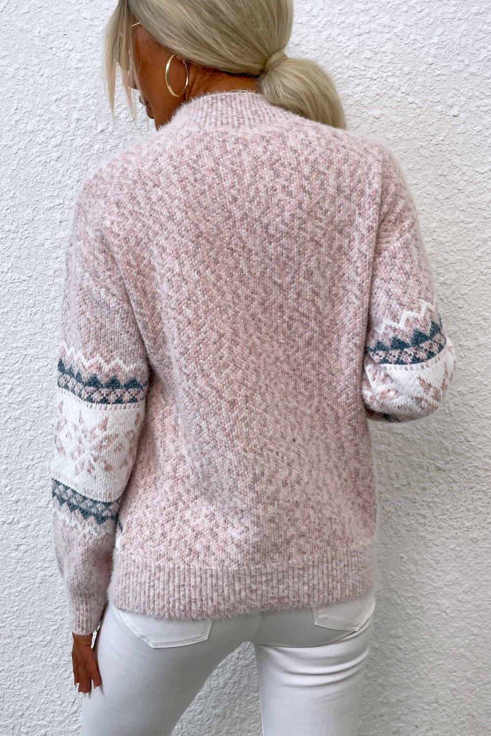 Snowflake Pattern Mock Neck Sweater