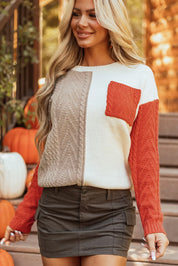 Color Block Round Neck Long Sleeve Sweater