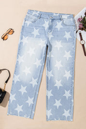 Plus Size Star Straight Leg Jeans with Pockets