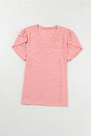 V-Neck Petal Sleeve T-Shirt