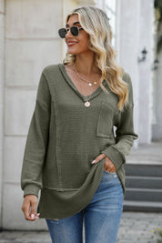 Exposed Seam V-Neck Long Sleeve T-Shirt