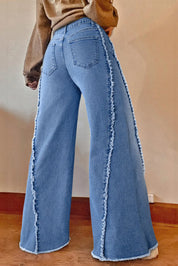 Raw Hem Wide Leg Jeans with Pockets