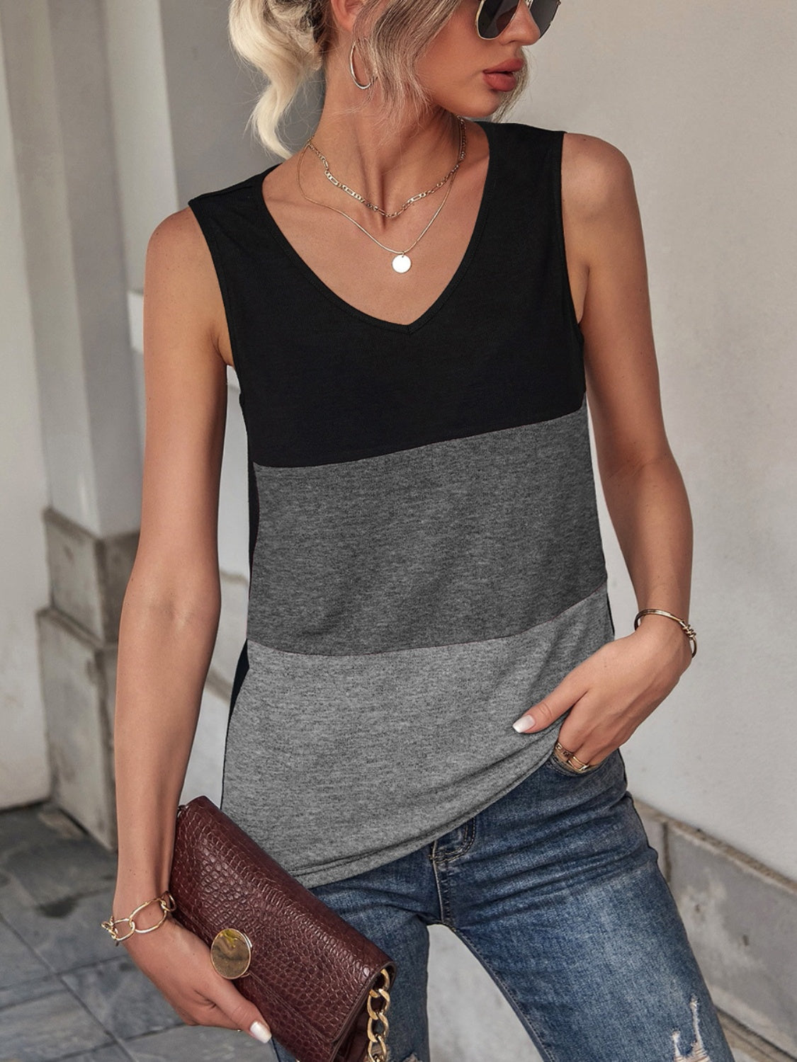 FAM-FAM Color Block Wide Strap Tank