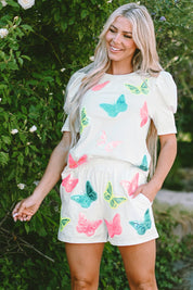 Butterfly Round Neck Top and Shorts Set