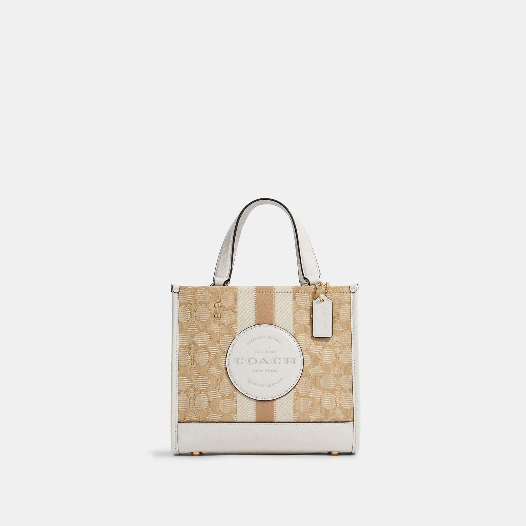 Coach Outlet Dempsey Tote 22 In Signature Jacquard With Stripe And Coach Patch