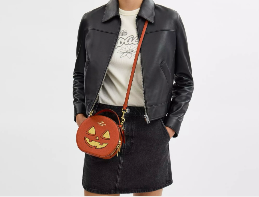 Coach Canteen Crossbody Leather Bag With Halloween Pumpkin Print