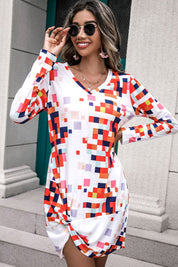 Shiny Rainbow Checker Twisted Long Sleeve Dress