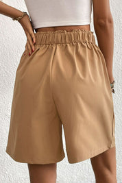 Perfee Buttoned Elastic Waist Pleated Detail Shorts