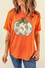 Pumpkin Graphic Round Neck Short Sleeve T-Shirt