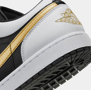 Air Jordan 1 Low Gold Swoosh Mens Lifestyle Shoes (White/Black/Gold)