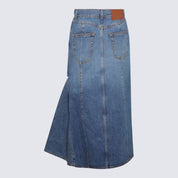 Alexander McQueen Blue Cotton Slashed Denim  Skirt