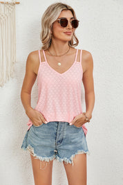 Eyelet V-Neck Double Spaghetti Straps Cami