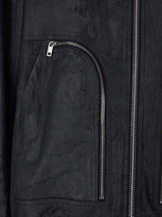 'Bauhaus Flight' Black Bomber Jacket With Zipped Pockets On The Front In Leather Man