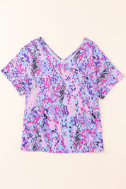 Printed V-Neck Short Sleeve T-Shirt