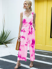 Ivy Lane Tie-Dye Tie Waist Sleeveless Jumpsuit