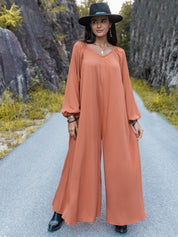 V-Neck Long Sleeve Wide Leg Jumpsuit