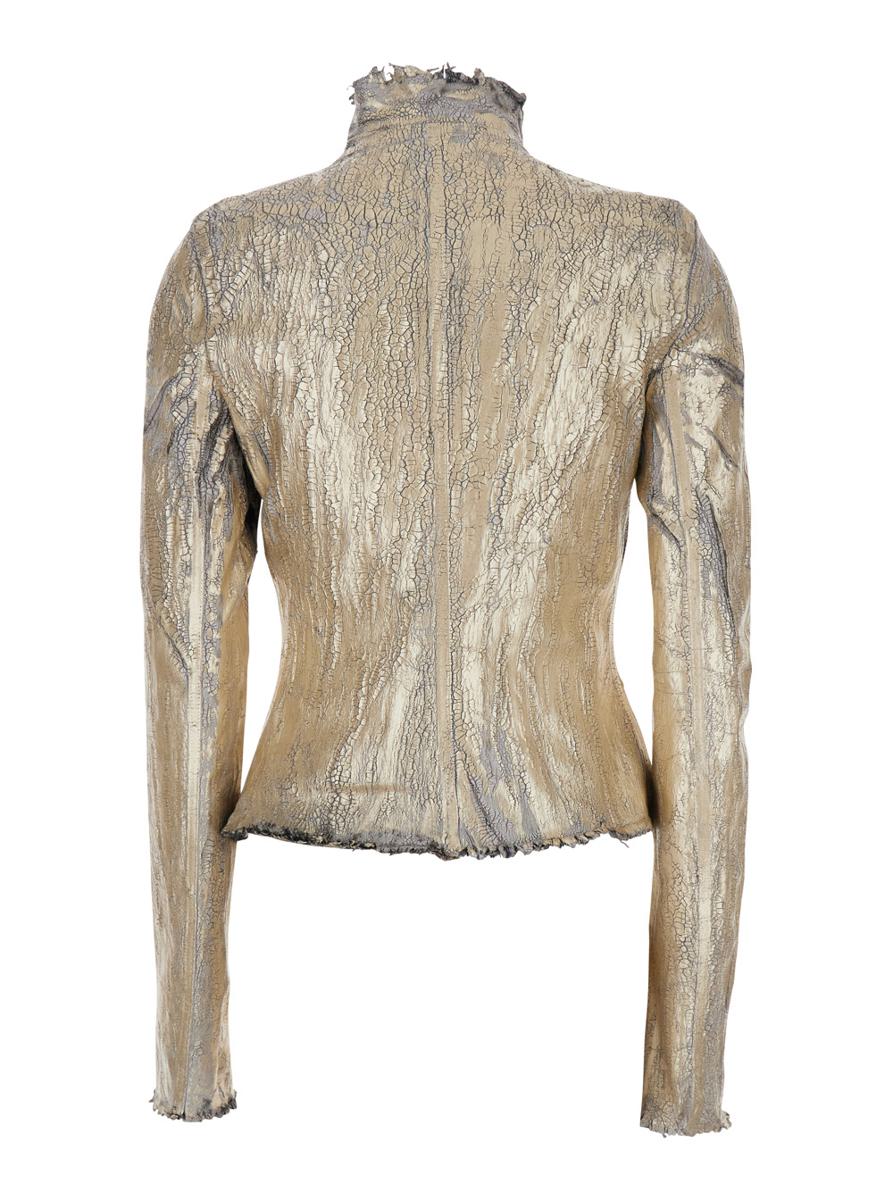 'Gary' Metallic Jacket With Asymmetric Zip Closure And Distressed Effect In Leather And Cotton Blend Woman