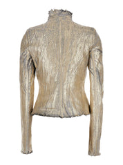 'Gary' Metallic Jacket With Asymmetric Zip Closure And Distressed Effect In Leather And Cotton Blend Woman