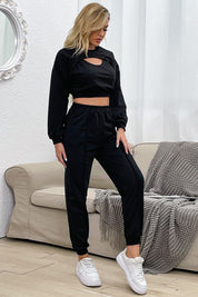 Perfee Cut Out Crop Top and Joggers Set