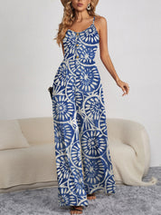 FAM-FAM Decorative Button Spaghetti Strap Wide Leg Jumpsuit