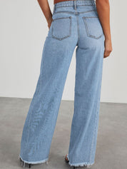 Raw Hem Wide Leg Jeans with Pockets