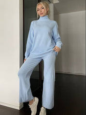 Turtleneck Long Sleeve Top and Drawstring Pants Sweater Set