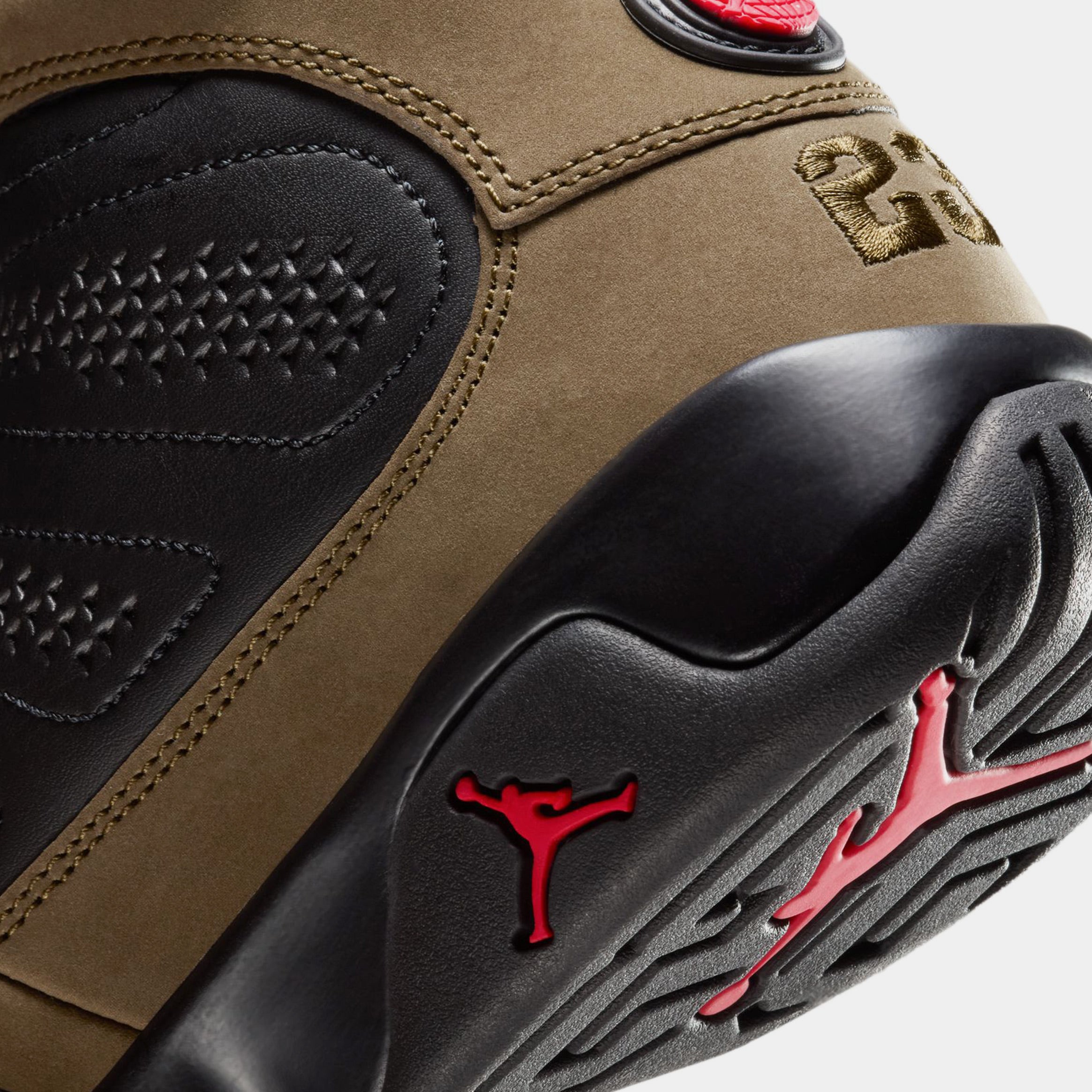 Air Jordan 9 Retro Olive Grade School Lifestyle Shoes (Black/True Red/Light Olive)