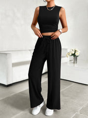 Devine Mock Neck Sleeveless Top and Drawstring Pants Set