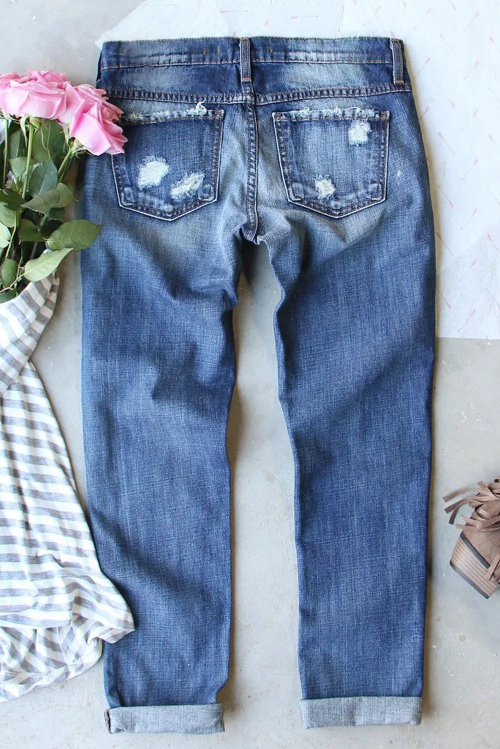 Distressed Pumpkin Pattern Jeans with Pockets