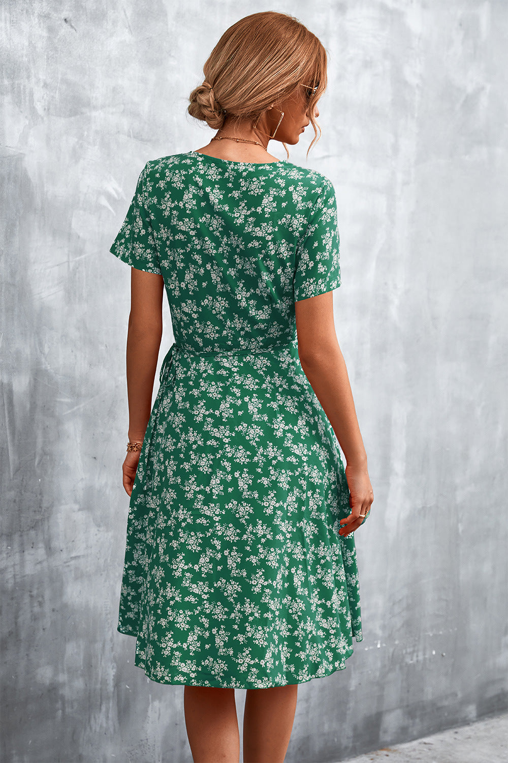 Floral Surplice Neck Flutter Sleeve Dress