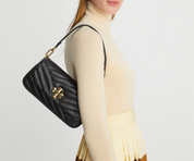 Tory Burch Kira Chevron Small Flap Leather Shoulder Bag Black