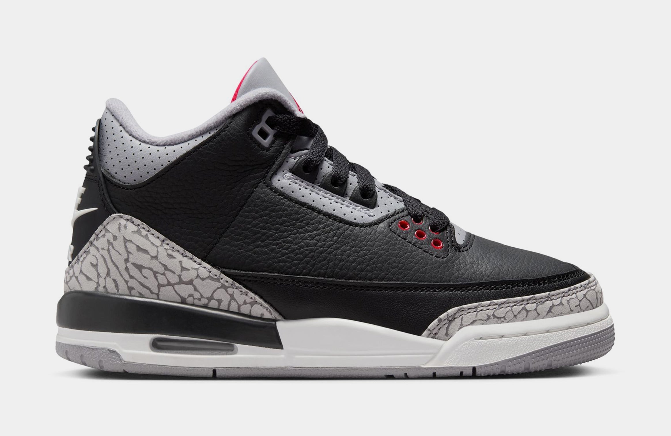 Air Jordan 3 Retro Black Cement Grade School Lifestyle Shoes (Black/Fire Red/Cement Grey/Summit White) Free Shipping