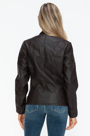 Snobbish Faux Leather Biker Jacket with Side Zip Pockets